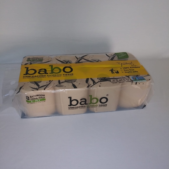 Babo 100 Percent UNBLEACHED Bamboo 8 Pk Toilet Tis - Picture 1 of 7